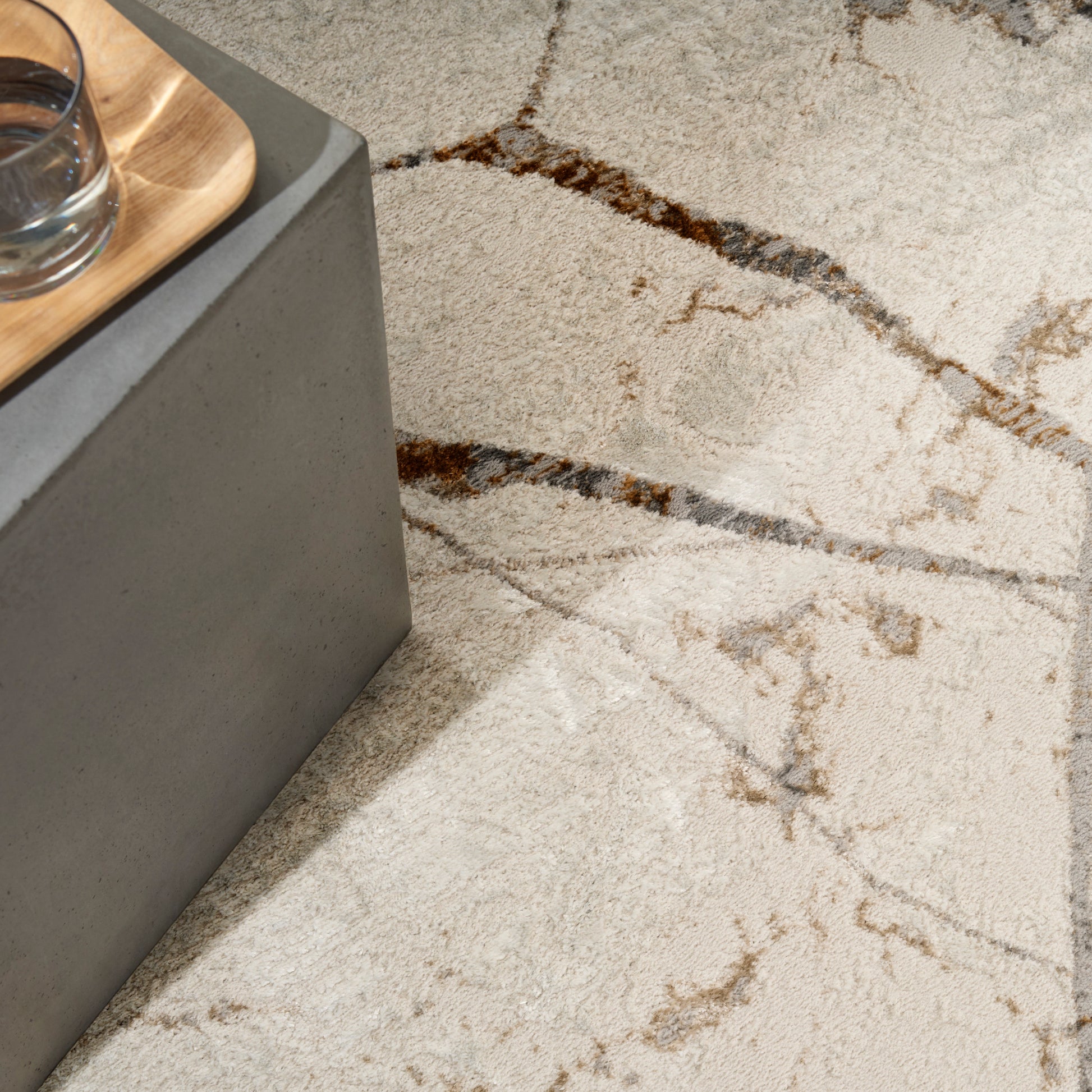 Gray and beige marbled modern area rug.