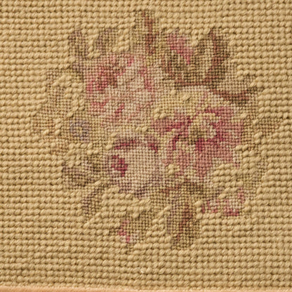 18" x 18" gold-toned woven rug, natural fiber with a vintage-style tapestry pattern.