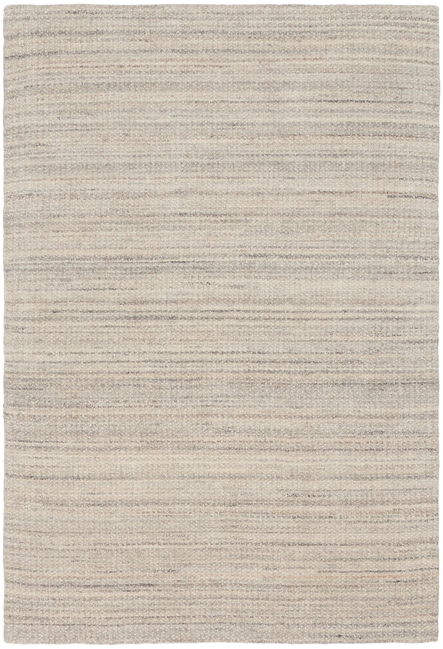 Neutral beige flat-weave rug with subtle horizontal stripes; rectangular, versatile for living room or bedroom.