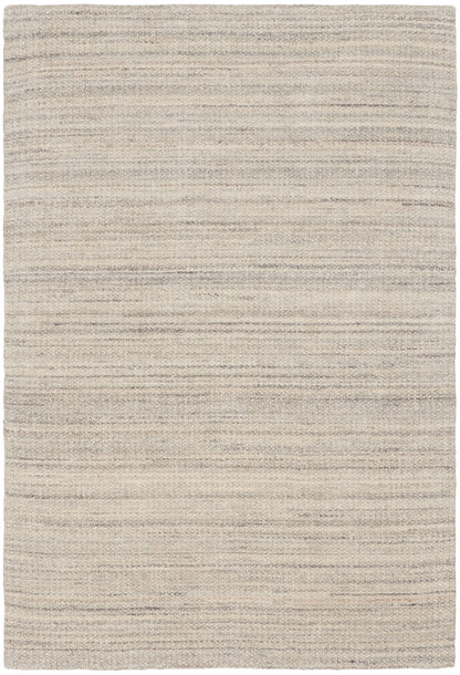 Neutral beige flat-weave rug with subtle horizontal stripes; rectangular, versatile for living room or bedroom.
