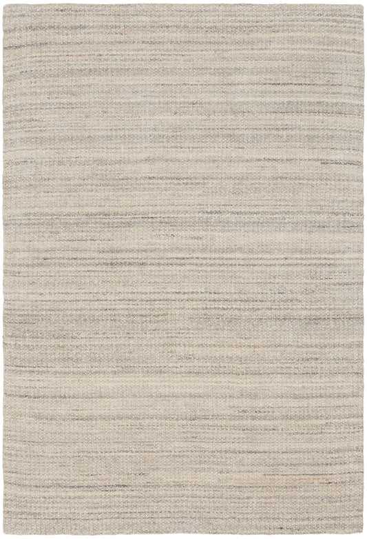 Neutral beige flat-weave rug with subtle horizontal stripes; rectangular, versatile for living room or bedroom.
