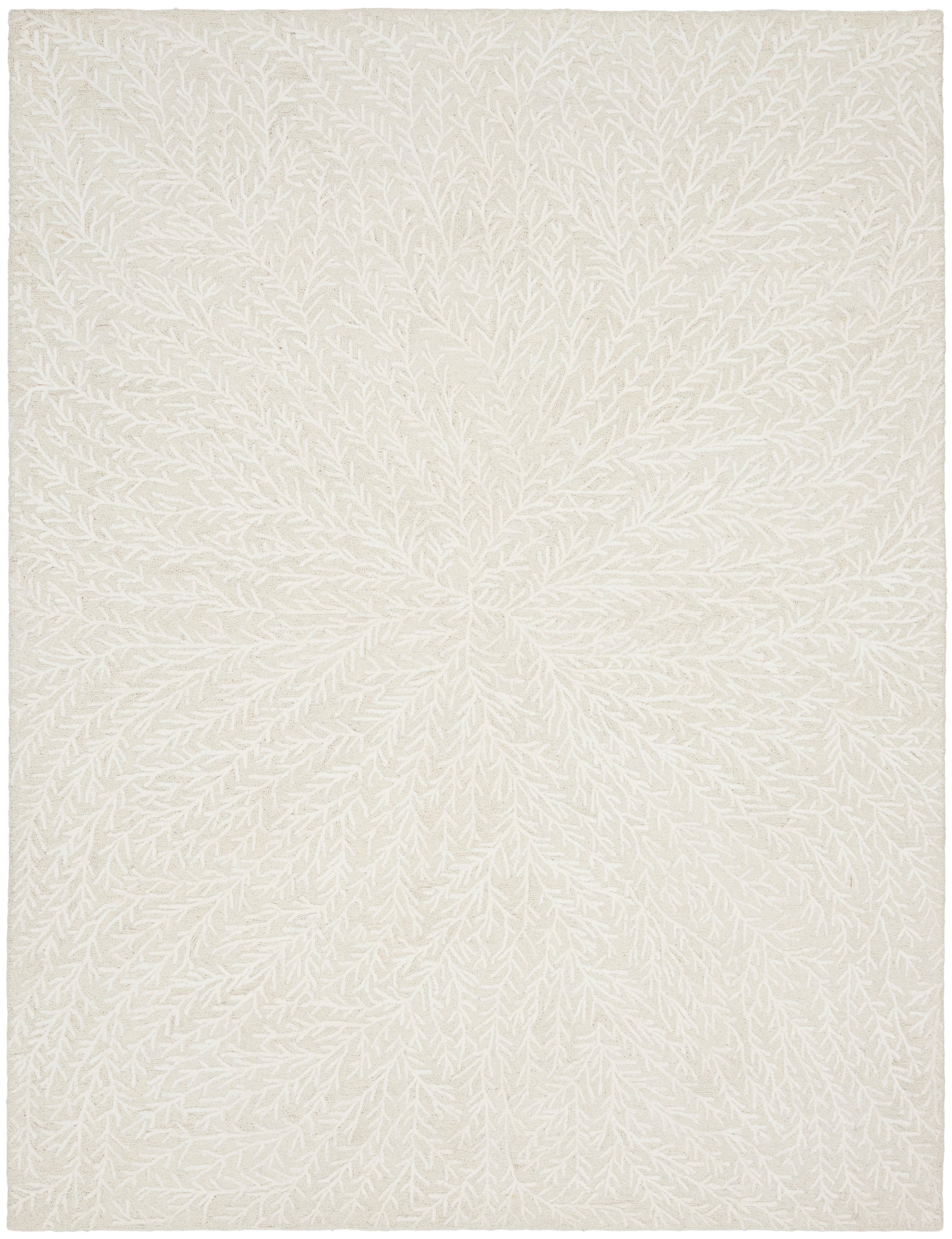Cream rectangular rug with an all-over white dendritic branch pattern radiating from the center.