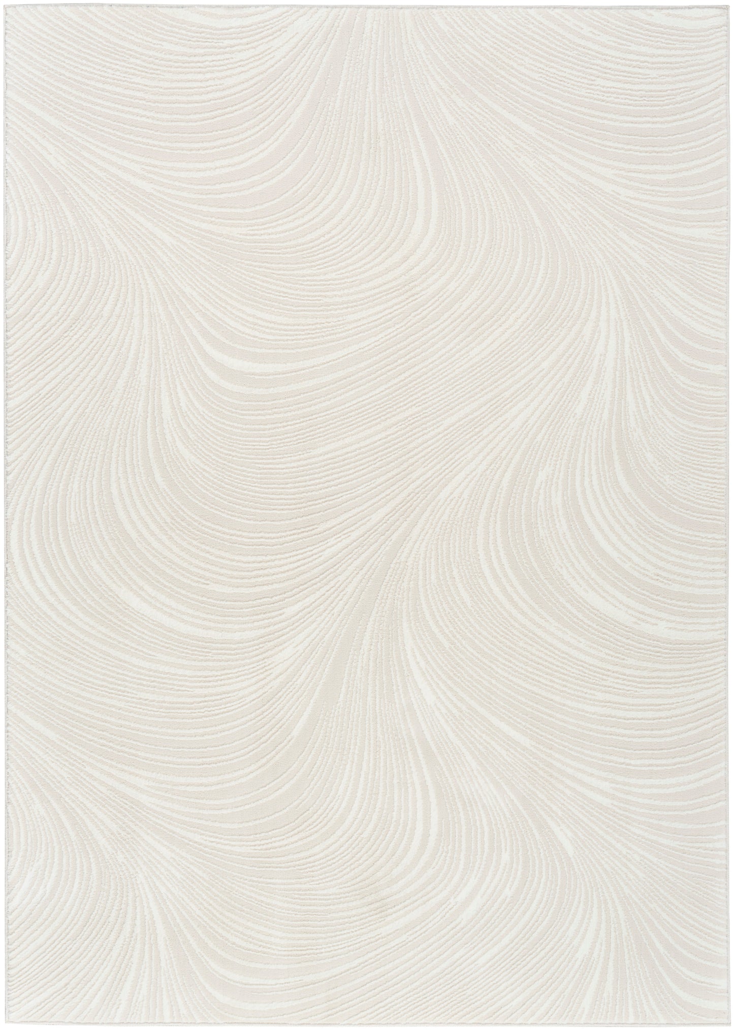 Cream wallpaper with subtle white curved lines forming a flowing wave-like pattern; neutral decorative surface.