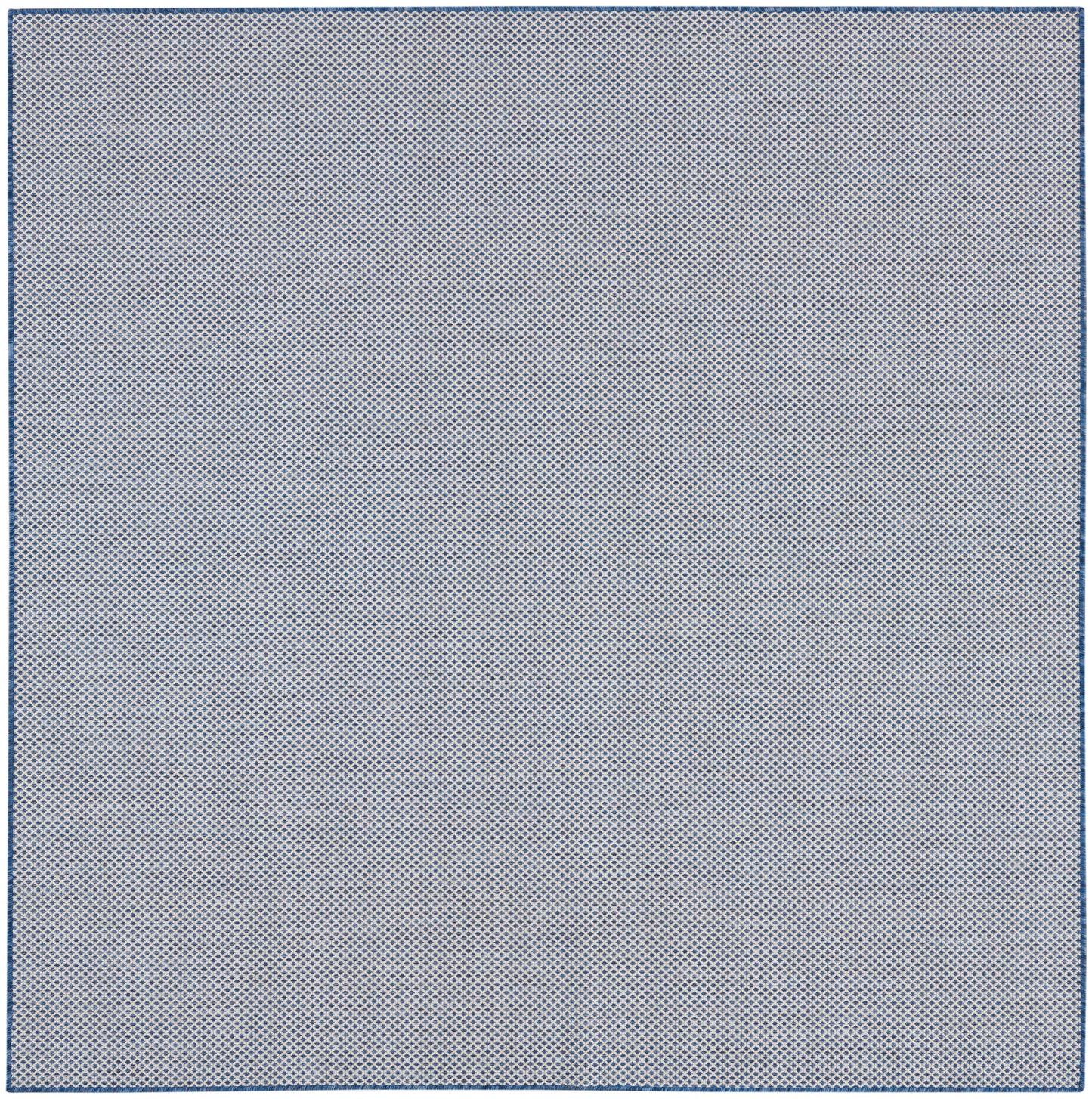 Light gray fabric texture with tiny navy blue dots and a thin blue border.