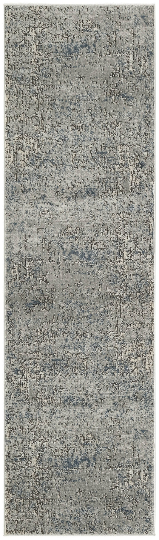 Gray textured runner rug with speckled light & dark fibers, rectangular, distressed-modern style.