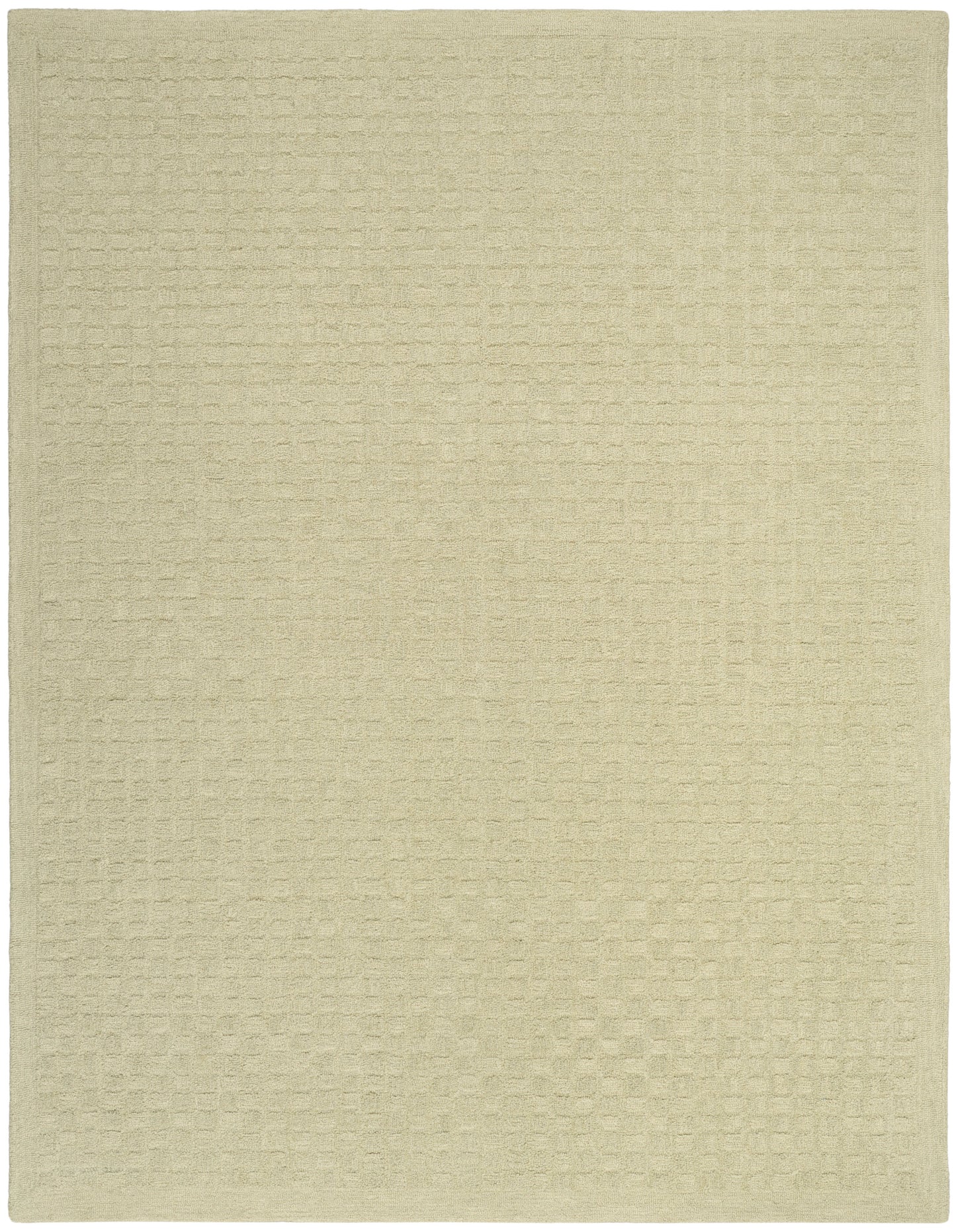 Beige textured woven rug with subtle grid pattern; rectangular neutral floor covering.