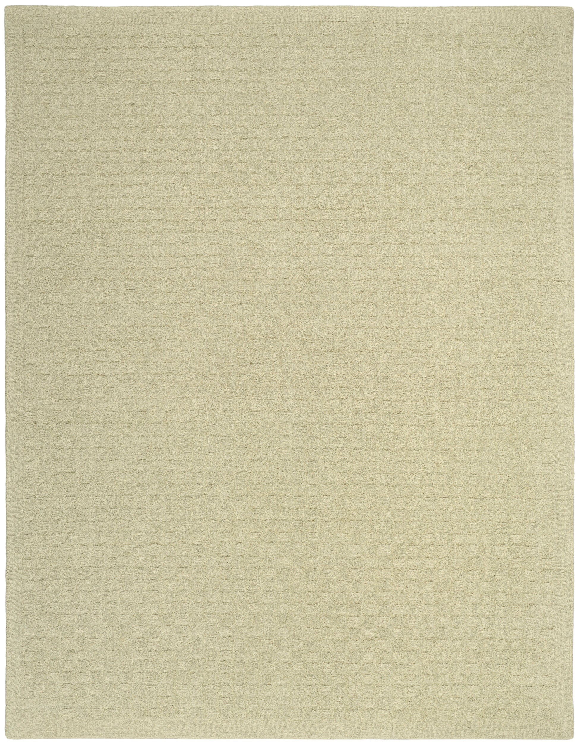 Beige textured woven rug with subtle grid pattern; rectangular neutral floor covering.