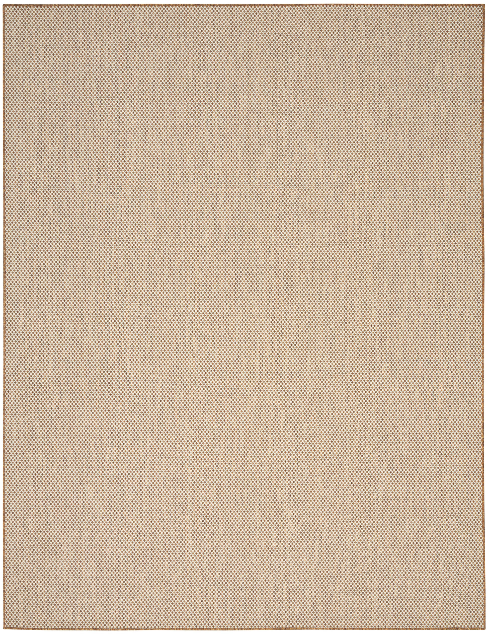 Beige woven rug with a fine texture and a thin brown border.