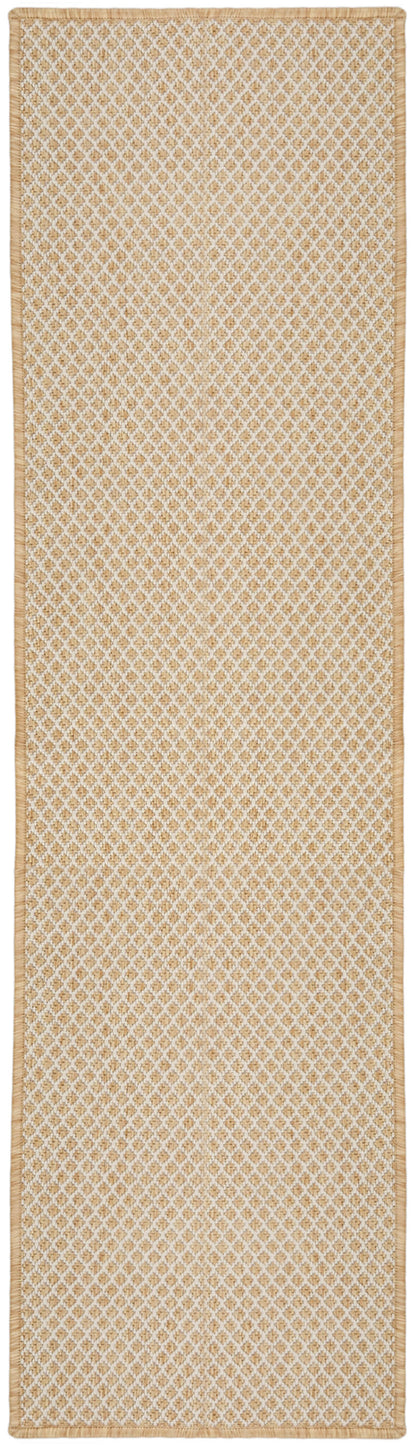 Tall beige-gold diamond lattice rug runner, 6' long, with a pale border; elegant geometric pattern.