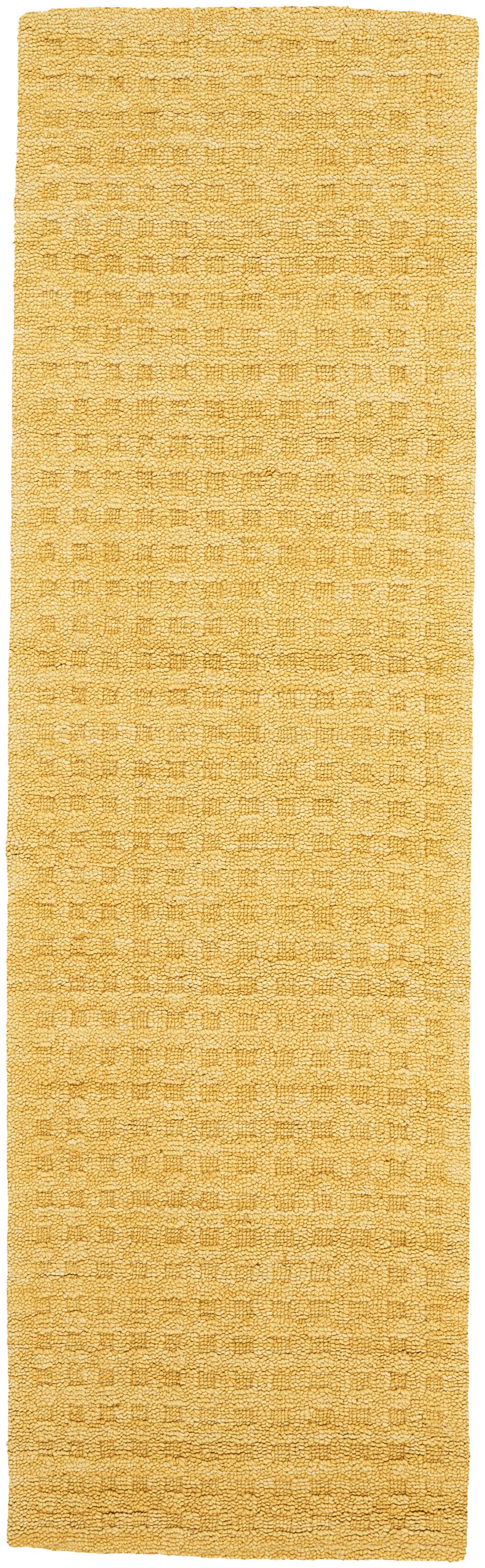 Golden yellow shaggy runner rug with soft loop pile, ideal for hallways or entryways.