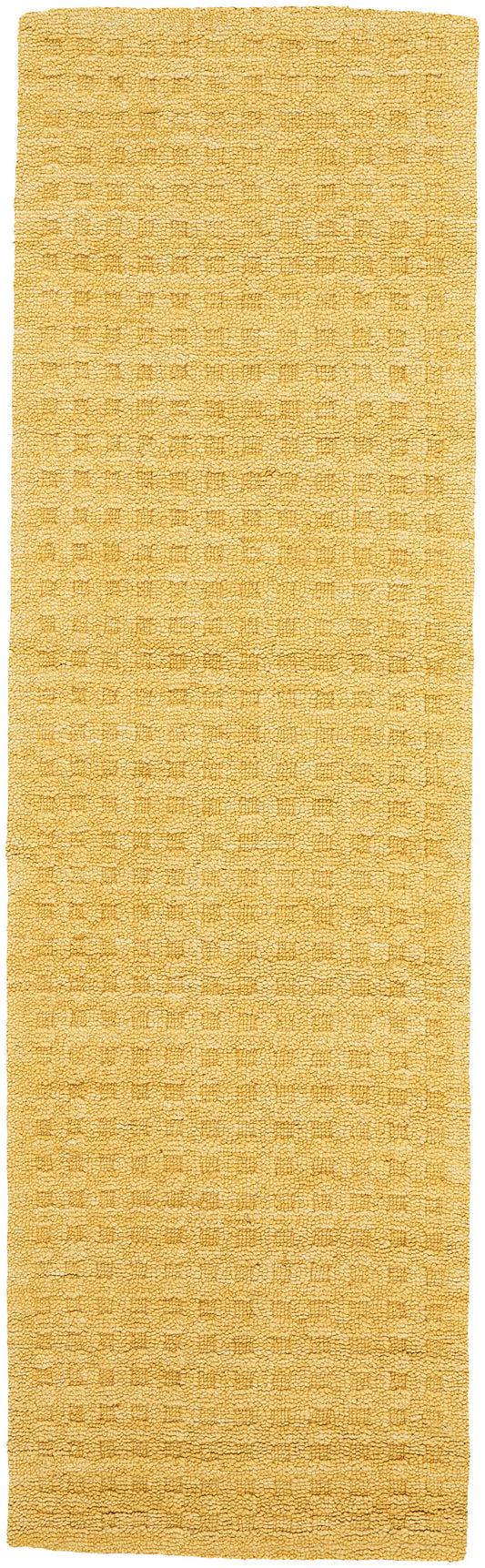 Golden yellow shaggy runner rug with soft loop pile, ideal for hallways or entryways.