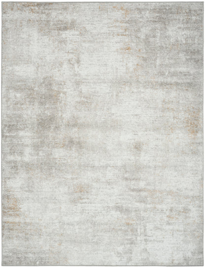 Rectangular neutral area rug, 5' x 7', with a soft gray and beige distressed abstract pattern.