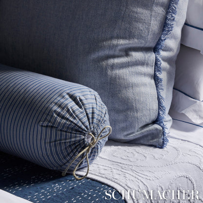 SCHUMACHER FABRIC  SEA ISLAND STRIPE WELLFLEET TICKING STRIPE   PACIFIC   - 60072