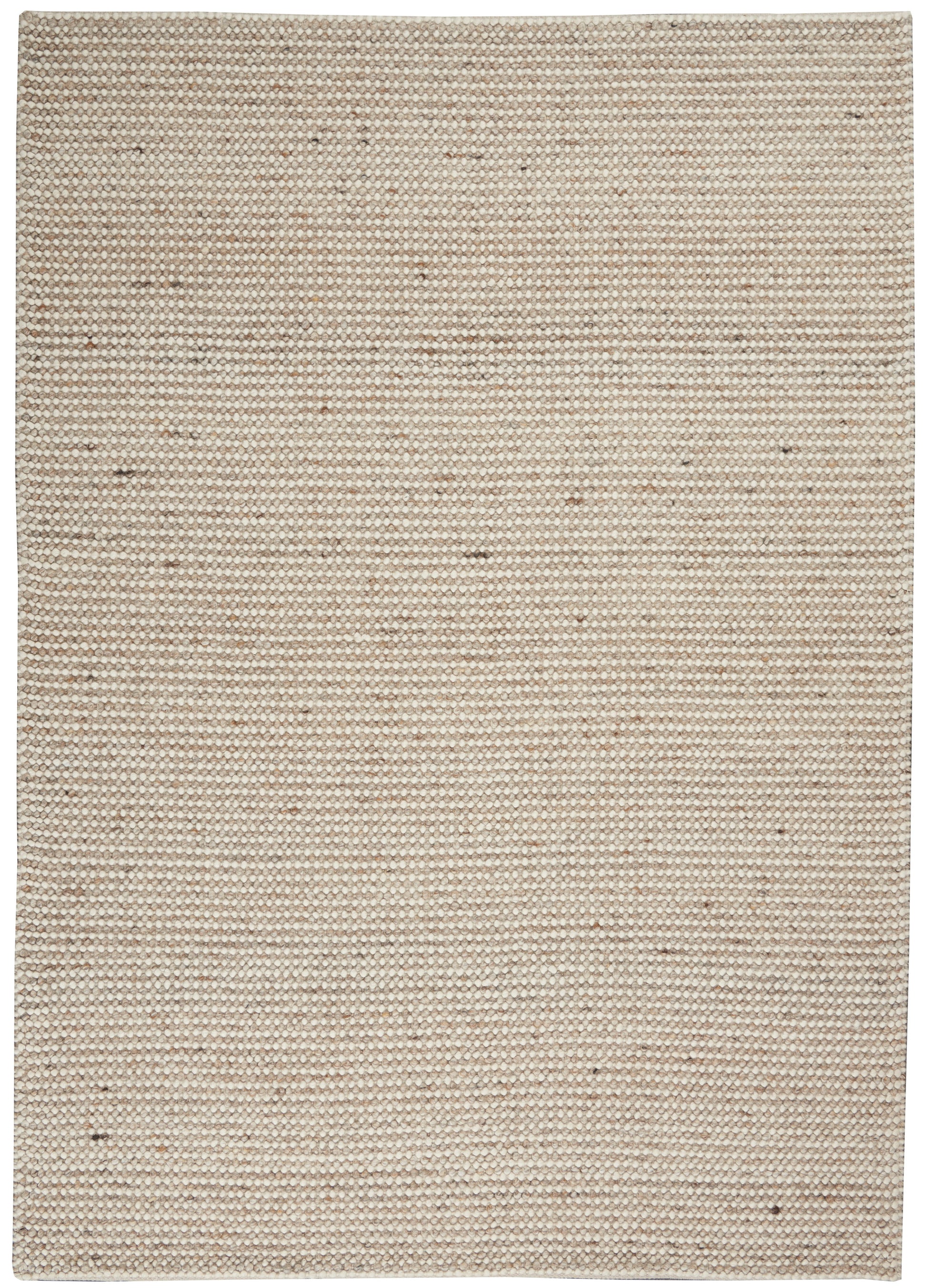 Beige flatwoven rug in natural fibers with speckled texture; rectangular, rustic minimal style.