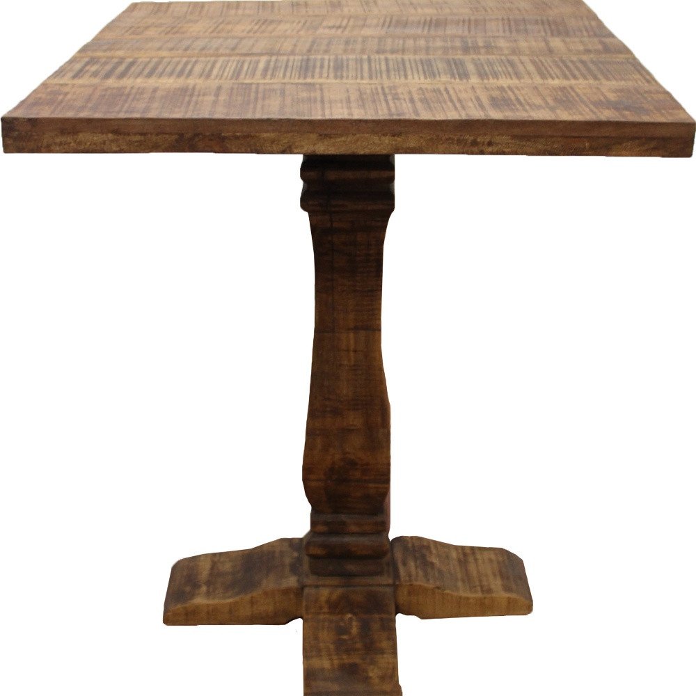 36" Brown Solid Wood Square Pedestal Bar Table