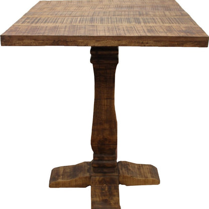 36" Brown Solid Wood Square Pedestal Bar Table