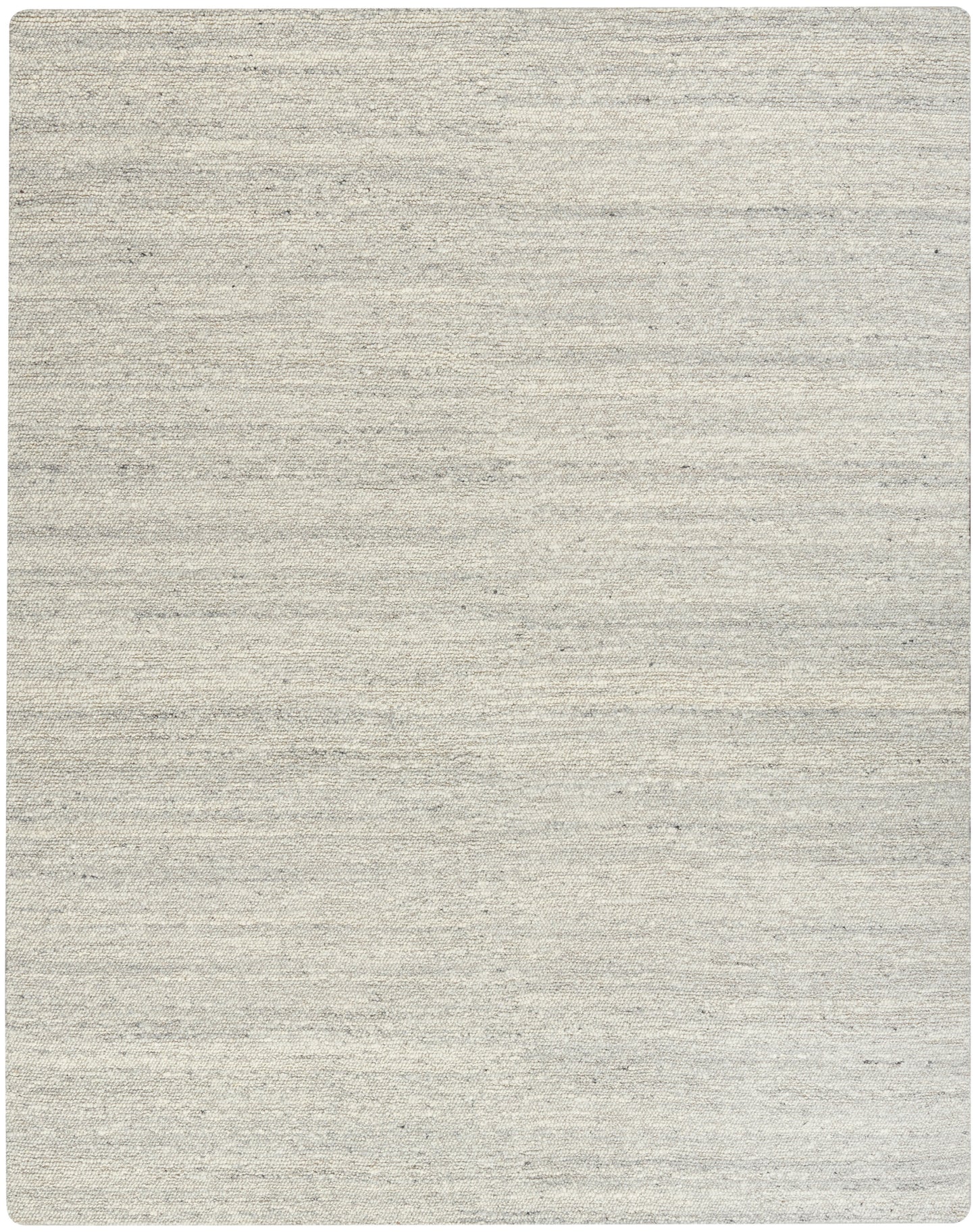 Beige flat-weave area rug with soft, textured off-white fibers and subtle horizontal striations.