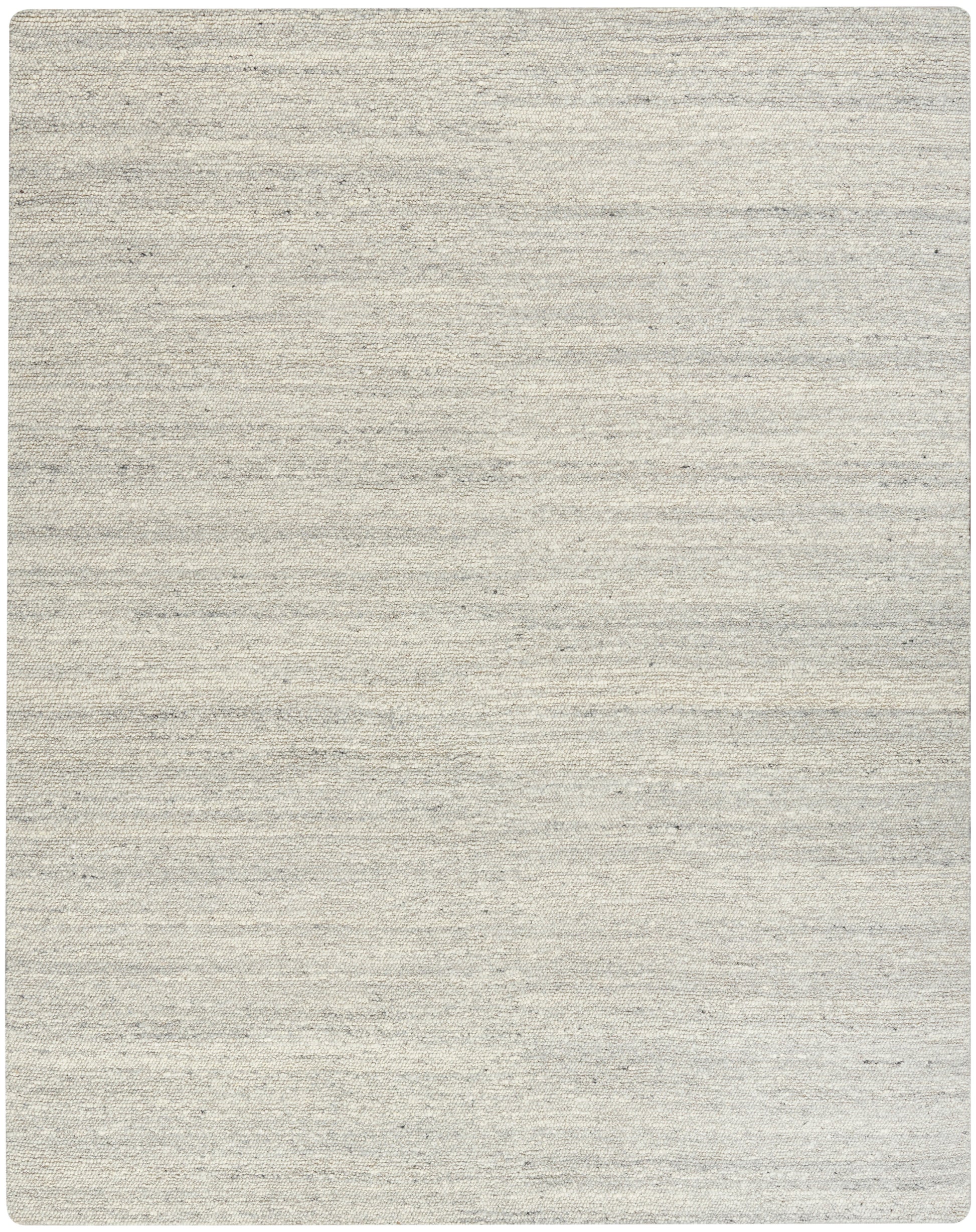 Beige flat-weave area rug with soft, textured off-white fibers and subtle horizontal striations.