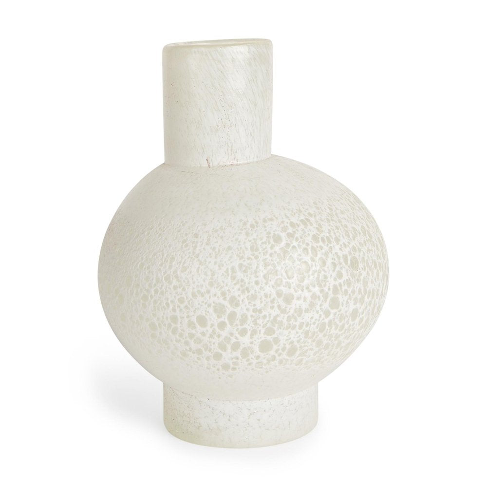 9" White Mottled Handblown Glass Table Vase