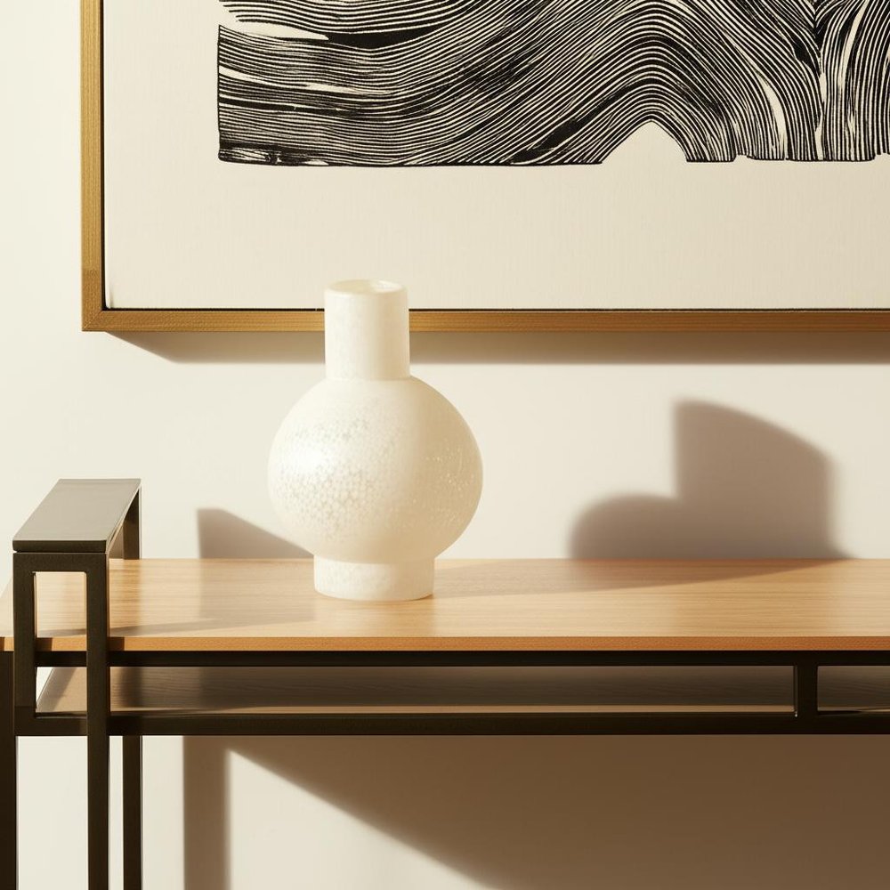 9" White Mottled Handblown Glass Table Vase