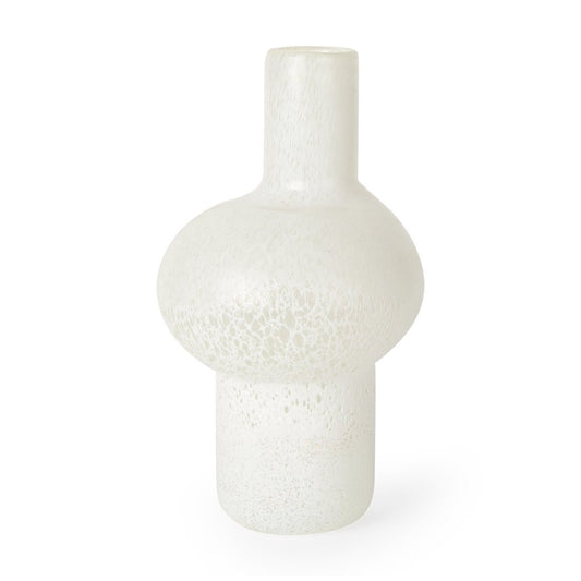 12" White Mottled Handblown Glass Table Vase