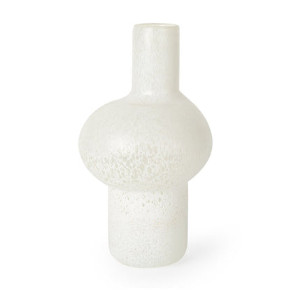 12" White Mottled Handblown Glass Table Vase