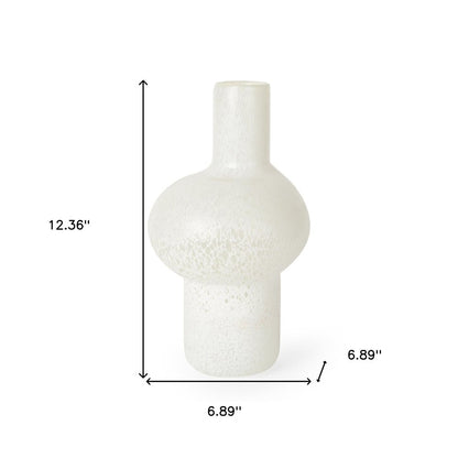 12" White Mottled Handblown Glass Table Vase