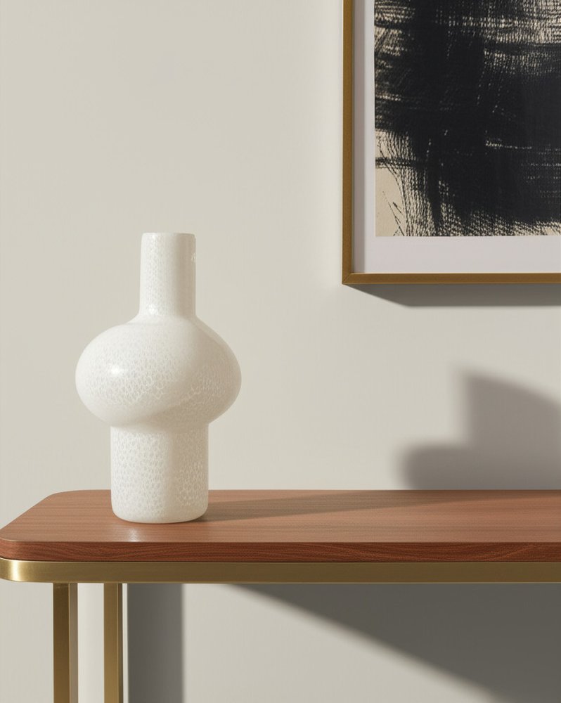 12" White Mottled Handblown Glass Table Vase