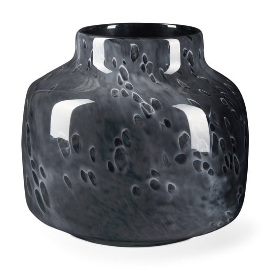 9" Black Mottled Round Glass Table Vase