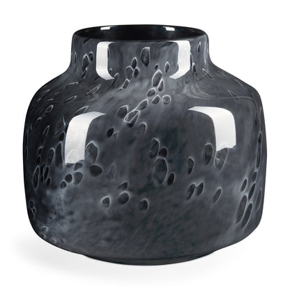 9" Black Mottled Round Glass Table Vase