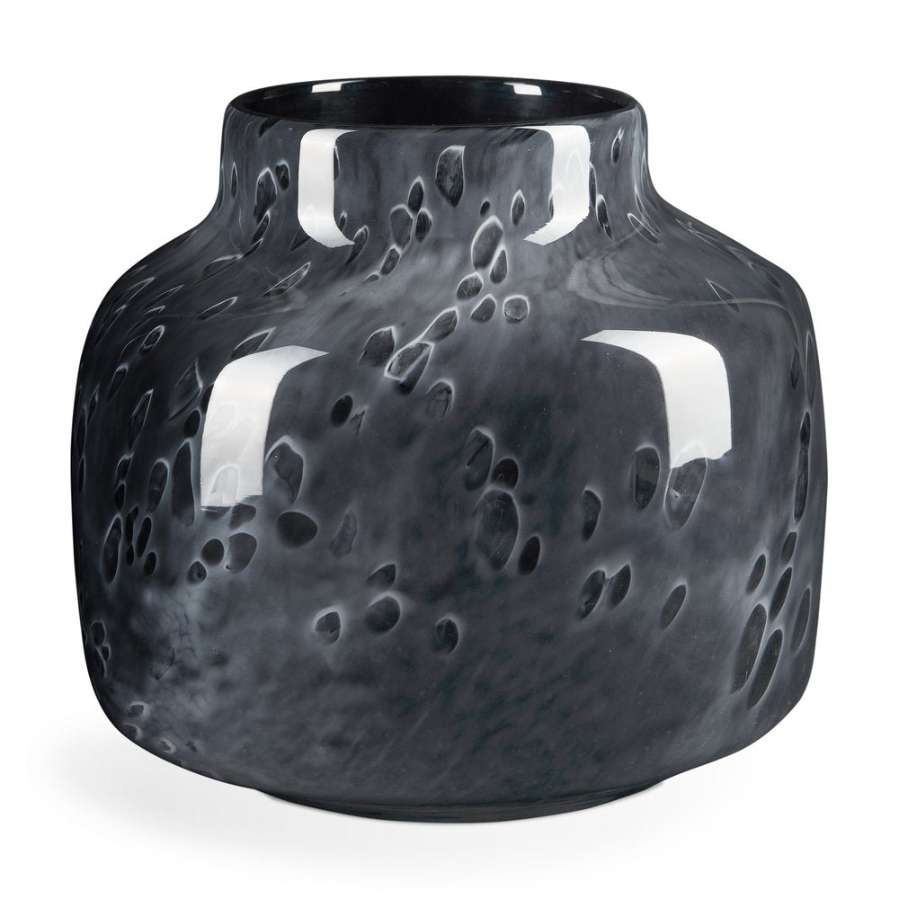 9" Black Mottled Round Glass Table Vase