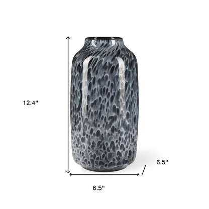 12" Black Mottled Cylinder Glass Table Vase