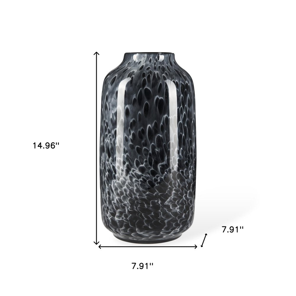 15" Black Mottled Cylinder Glass Table Vase