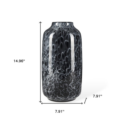 15" Black Mottled Cylinder Glass Table Vase