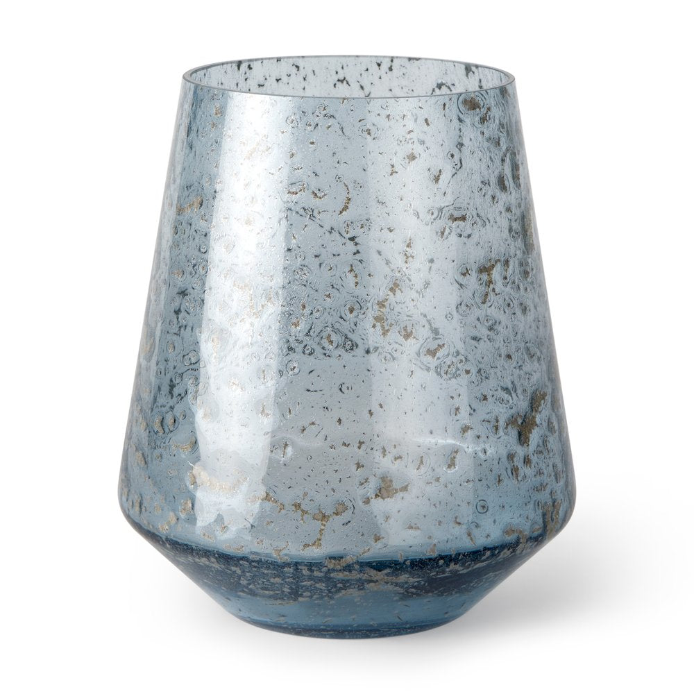 9" Blue Round Seeded Glass Table Vase