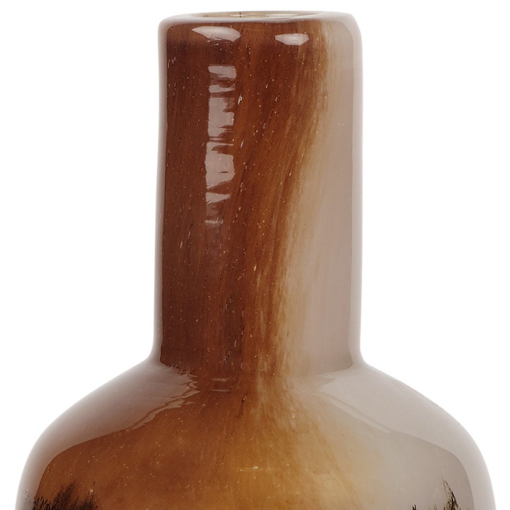 9" Amber Cream And Dark Brown Abstract Tulip Glass Table Vase