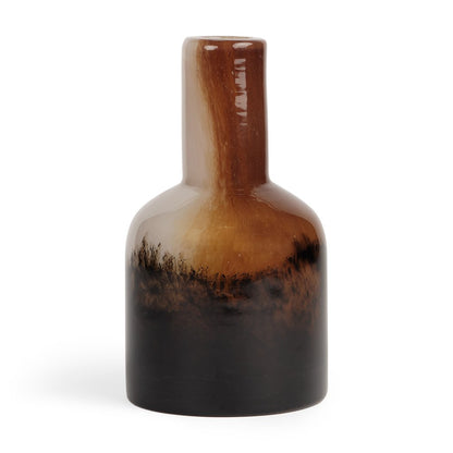 9" Amber Cream And Dark Brown Abstract Tulip Glass Table Vase
