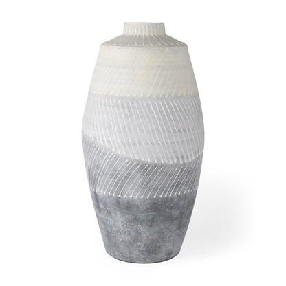 17" Cream And Gray Geometric Ceramic Table Vase