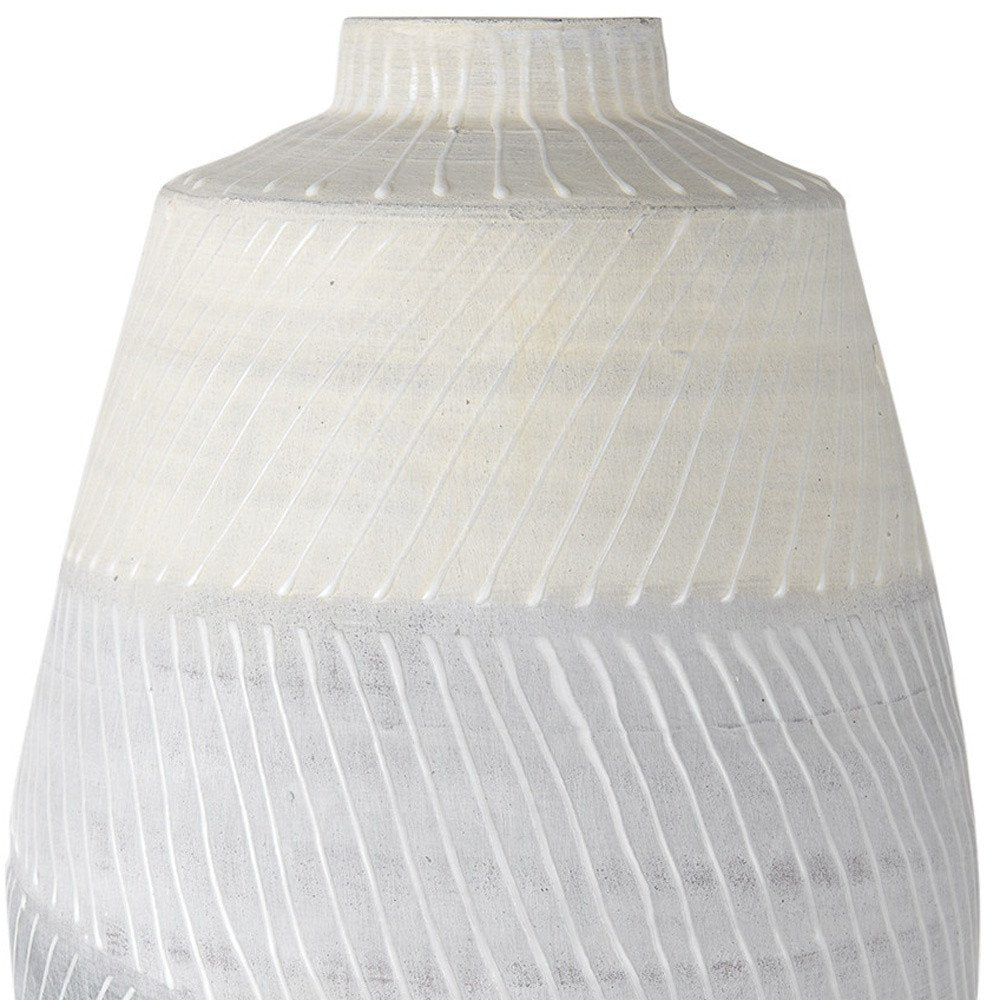 17" Cream And Gray Geometric Ceramic Table Vase