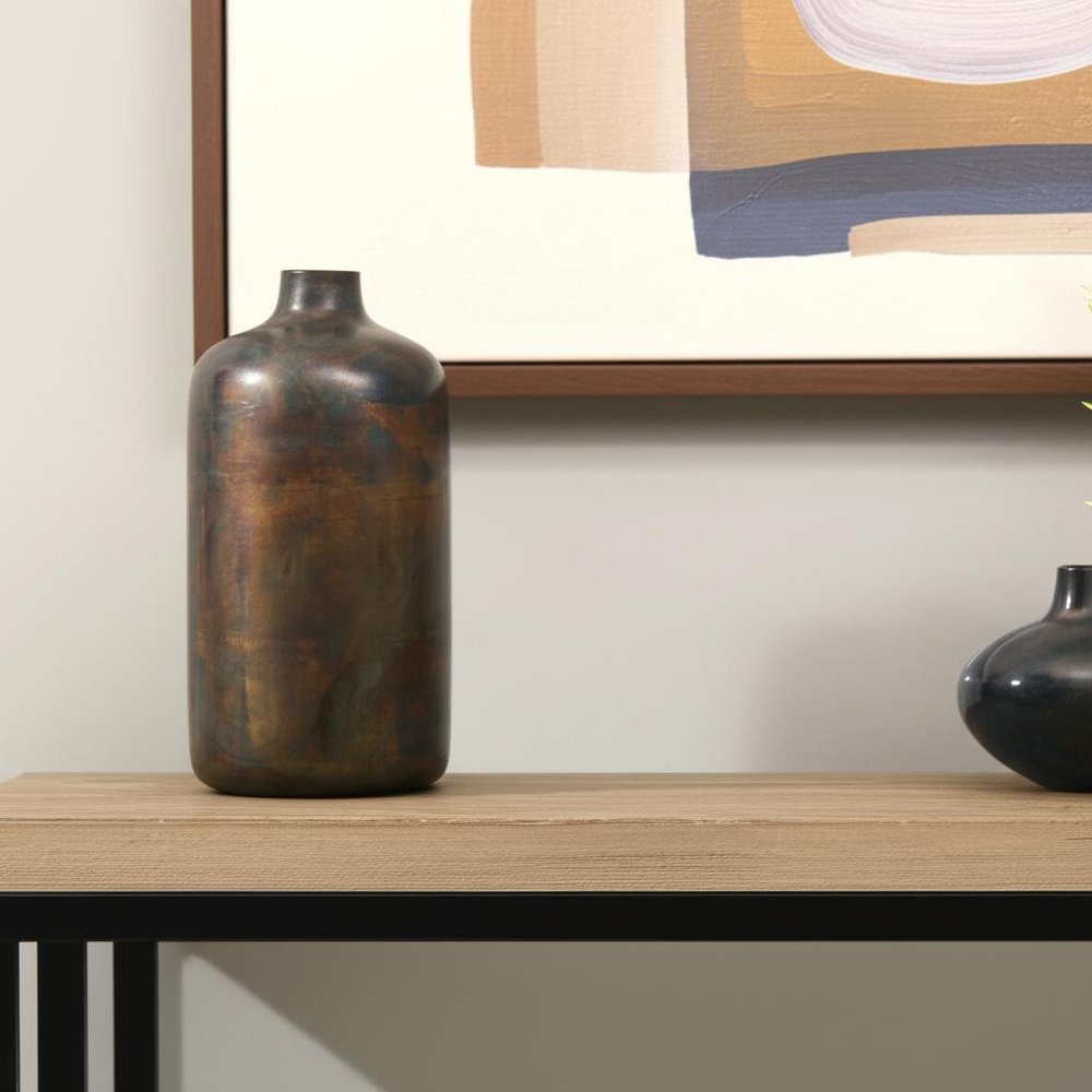 12" Gold Cylinder Metal Table Vase