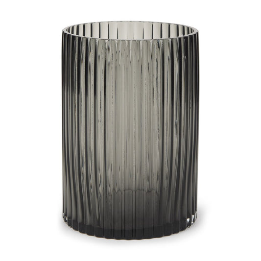 8" Black Cylinder Ribbed Glass Table Vase