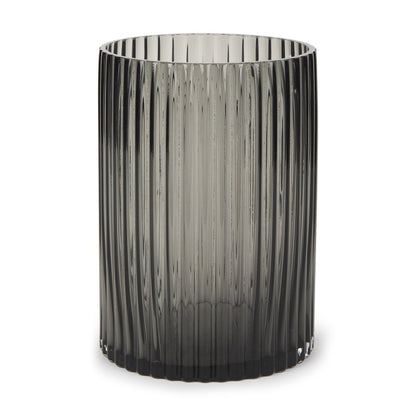 8" Black Cylinder Ribbed Glass Table Vase