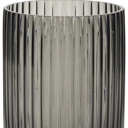 8" Black Cylinder Ribbed Glass Table Vase