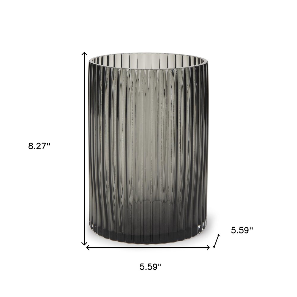 8" Black Cylinder Ribbed Glass Table Vase