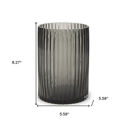 8" Black Cylinder Ribbed Glass Table Vase