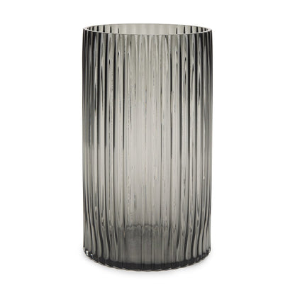 11" Black Cylinder Ribbed Glass Table Vase