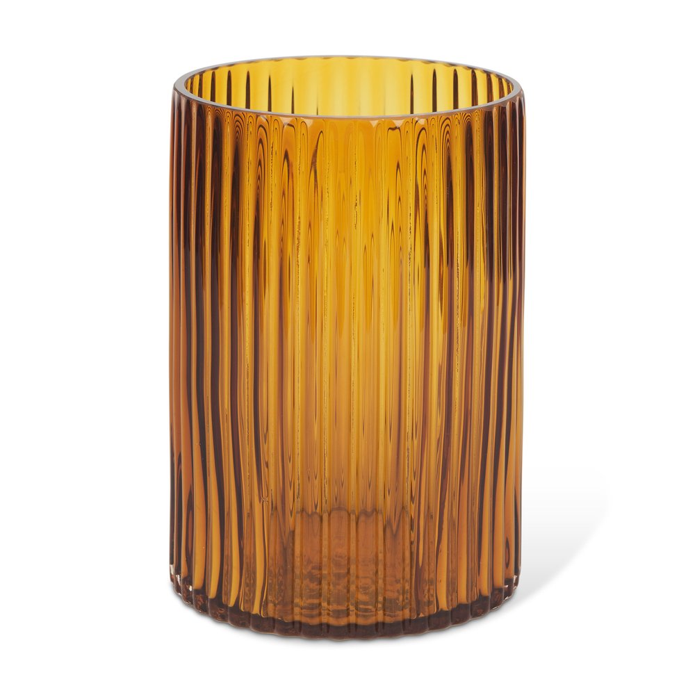 8" Amber Cylinder Ribbed Glass Table Vase