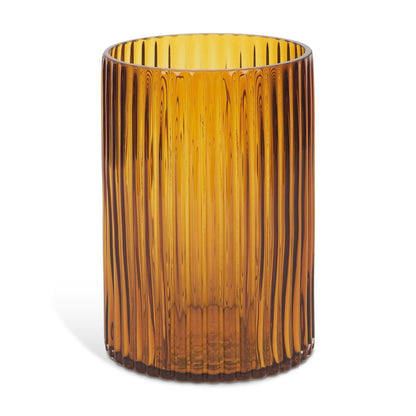 8" Amber Cylinder Ribbed Glass Table Vase