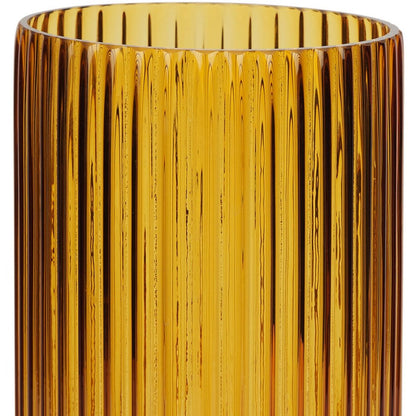11" Amber Glass Ribbed Cylinder Table Vase