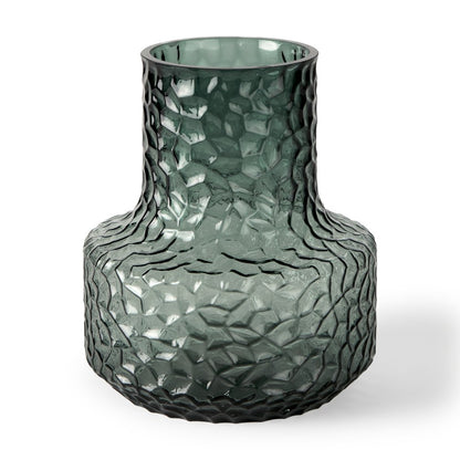 7" Green Faceted Glass Table Vase